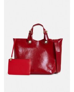 Cabas en faux cuir verni rouge foncé